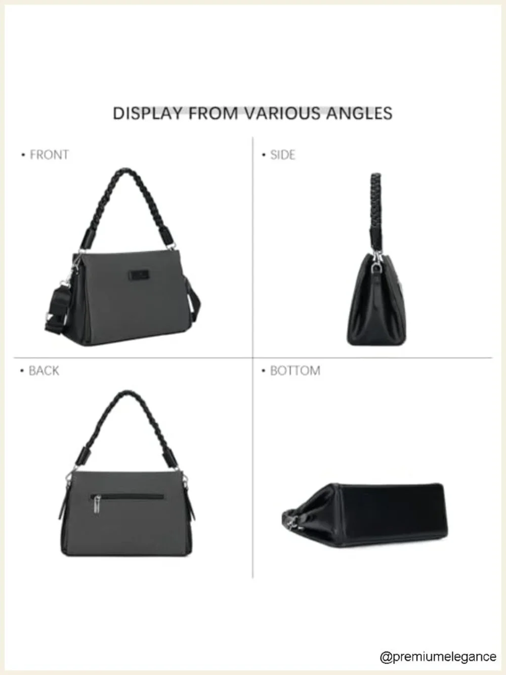 Braided Handle Shoulder Crossbody Bag Textured PU Leather Satchel